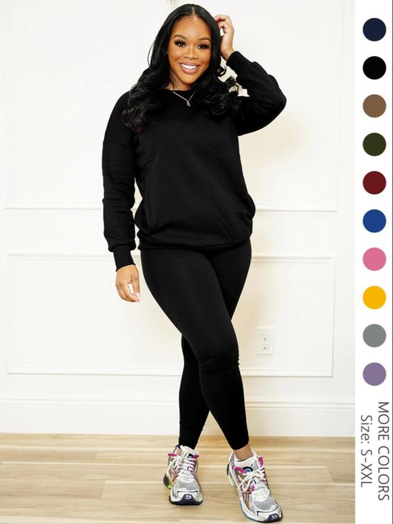 Drop Shoulder Sweatshirt & Elastic Waist Pants Set